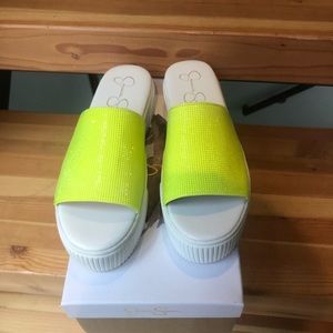 Jessica Simpson Neon Green Ezira Platform Slides